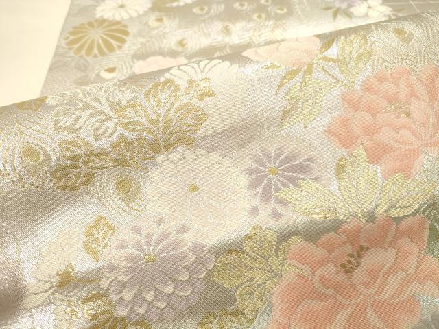 平和屋本店▼六通柄袋帯 孔雀花文 純金二重箔 正絹 逸品 DABK2181op