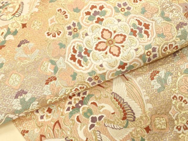 平和屋本店▼六通柄袋帯 唐織 向かい鳥正倉院花文 本金箔 正絹 逸品 DABK2187op