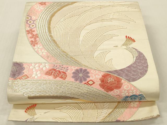 平和屋本店▼六通柄袋帯 唐織 孔雀の舞文 純金箔24K 正絹 逸品 DABK2189op