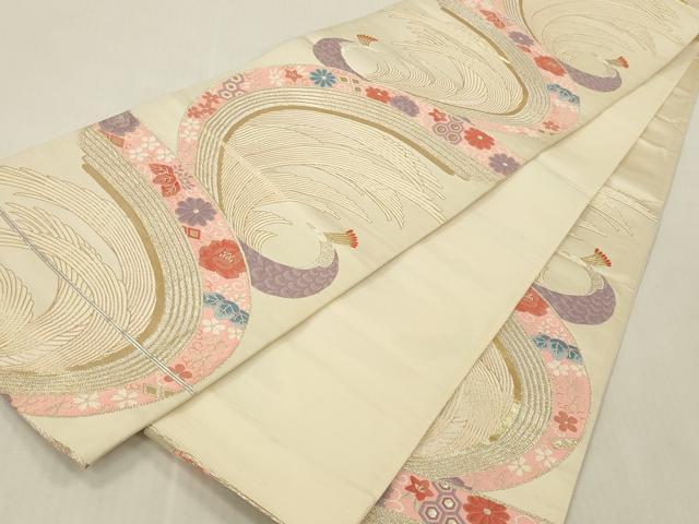 平和屋本店▼六通柄袋帯 唐織 孔雀の舞文 純金箔24K 正絹 逸品 DABK2189op