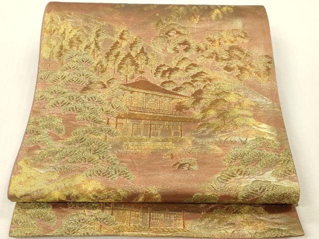 平和屋本店▼六通柄袋帯 風景松文 純金箔 正絹 逸品 DABK2201op