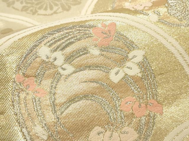 平和屋本店▼六通柄袋帯 唐織 花青海波文 錦純金箔24K 正絹 逸品 DABK2202op