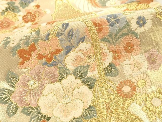 平和屋本店▼六通柄袋帯 唐織 御所車鳳凰花文 本金箔 正絹 逸品 DABK2204op