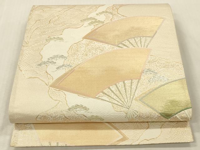 平和屋本店▼六通柄袋帯 扇面道長松文 輝彩錦 本金箔 正絹 逸品 DABK2211op