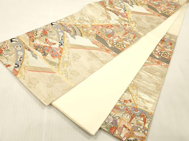 平和屋本店▼六通柄袋帯 唐織 舞蝶御所車花文 九百錦織 純金箔24K貳重箔 正絹 逸品 DABK2212op