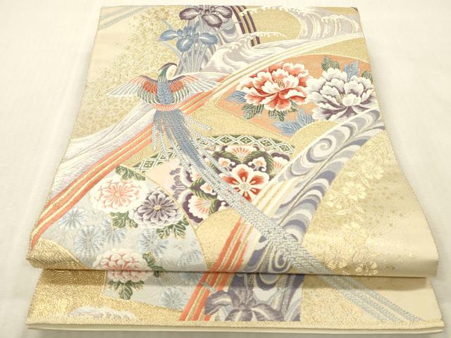 平和屋本店▼西陣 六通柄袋帯 唐織 流扇鳳凰文 九百錦24K本金箔 証紙付き 正絹 逸品 DABK2214op