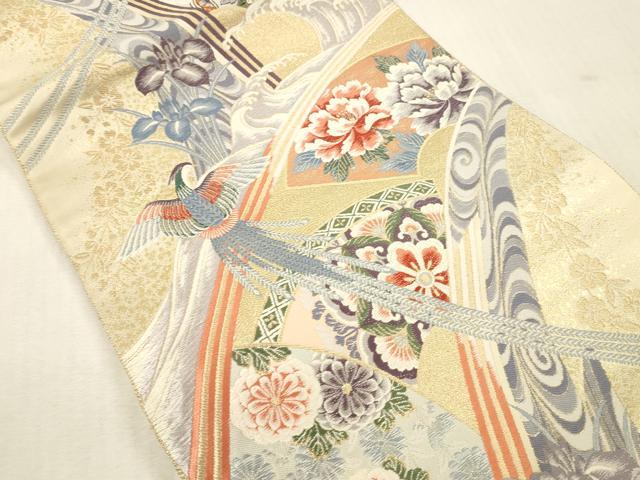 平和屋本店▼西陣 六通柄袋帯 唐織 流扇鳳凰文 九百錦24K本金箔 証紙付き 正絹 逸品 DABK2214op