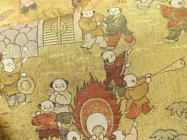 平和屋本店▼全通全景柄袋帯 支那風景唐子遊図 プラチナ本金二重箔 正絹 逸品 DABK2218op