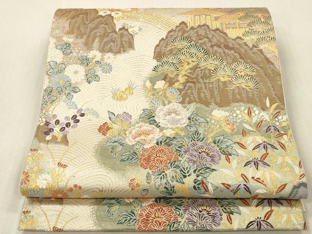 平和屋本店▼六通柄袋帯 唐織 吉祥山水文 九百本金弐重織 正絹 逸品 DABK2219op