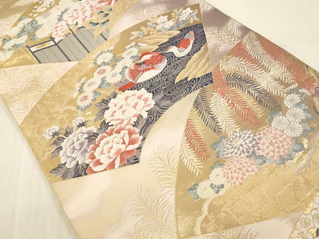 平和屋本店▼西陣 森正織物謹製 六通柄袋帯 唐織 地紙鴛鴦花文 琳派四季 24金箔 九百錦 正絹 逸品 DABK2226op