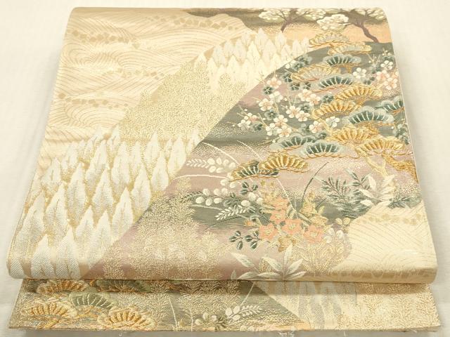 平和屋本店▼六通柄袋帯 唐織 風景花松文 純金二重箔 九百錦 正絹 逸品 DABK2227op