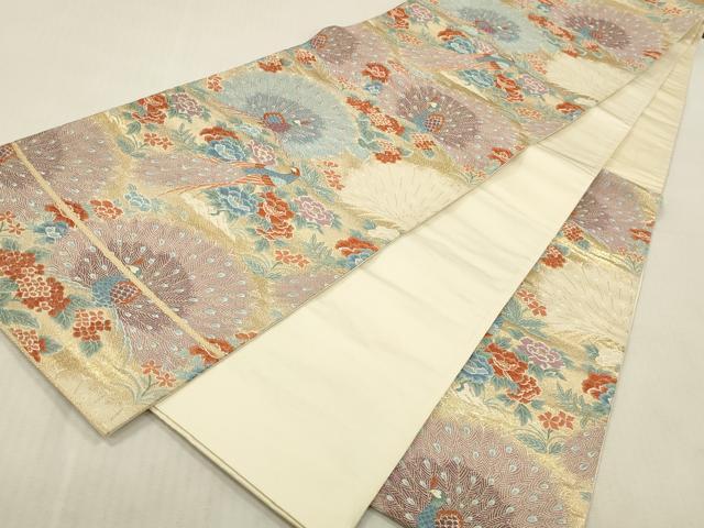 平和屋本店▼六通柄袋帯 唐織 孔雀紋 24K本金箔 正絹 逸品 DABK2229op