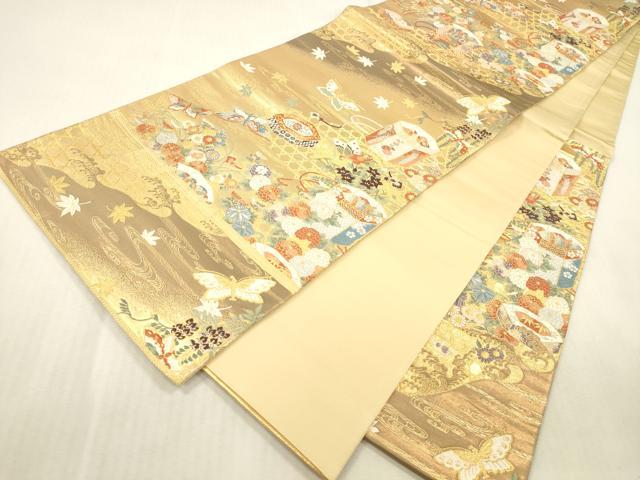 平和屋本店▼六通柄袋帯 唐織 貝桶蝶彩文 本金箔 九百織 正絹 逸品 DABK2232op