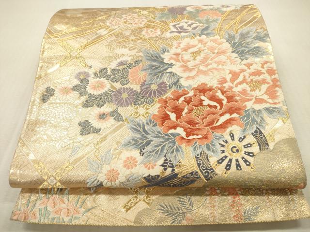 平和屋本店▼六通柄袋帯 唐織 花車文 九百錦 純金二重箔 正絹 逸品 DABK2234op
