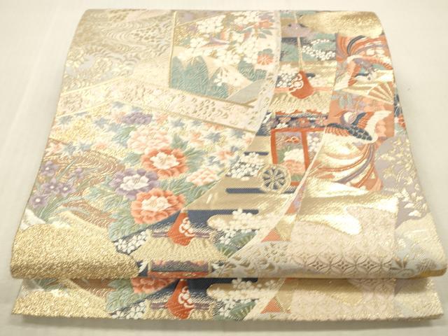 平和屋本店▼六通柄袋帯 唐織 几帳色紙文 純金箔 正絹 逸品 DABK2235op