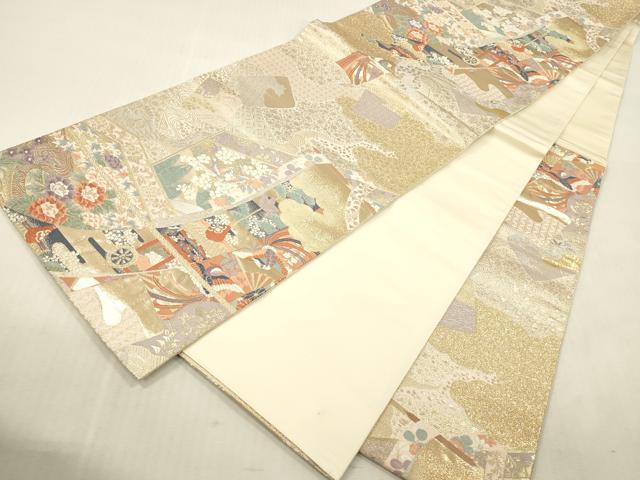 平和屋本店▼六通柄袋帯 唐織 几帳色紙文 純金箔 正絹 逸品 DABK2235op