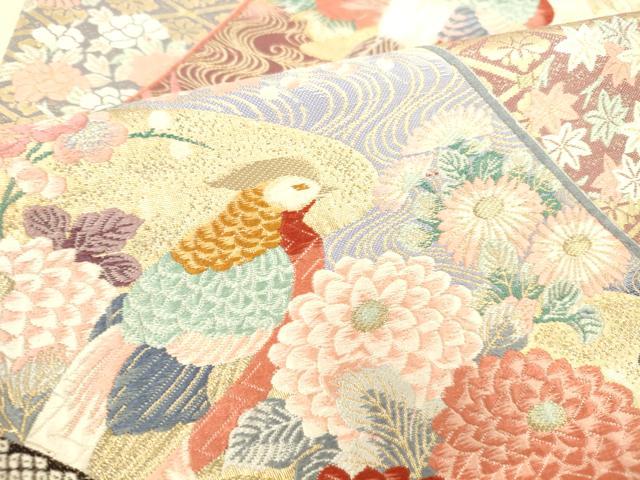 平和屋本店▼本加賀友禅作家 百貫華峰 六通柄袋帯 唐織 花鳥文 純金箔 正絹 逸品 DABK2236op