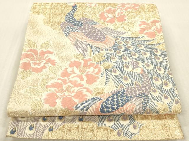 平和屋本店▼六通柄袋帯 唐織 孔雀花文 24K金箔二重箔 正絹 逸品 DABK2237op