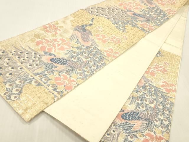平和屋本店▼六通柄袋帯 唐織 孔雀花文 24K金箔二重箔 正絹 逸品 DABK2237op