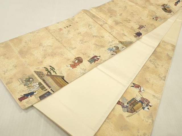 平和屋本店▼太鼓柄袋帯 作家物 洛中洛外図 純金箔 正絹 逸品 DABK2240op