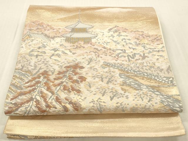 平和屋本店▼六通柄袋帯 風景文 本金二重箔 正絹 逸品 DABK2242op