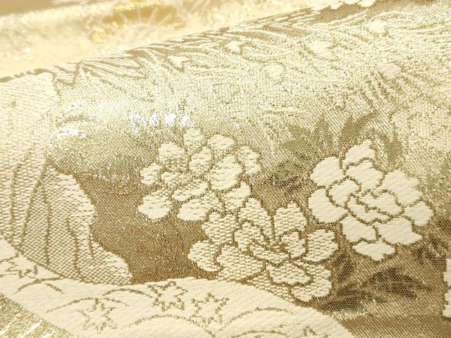 平和屋本店▼六通柄袋帯 道長孔雀花文 24金 正絹 逸品 DABK2248op