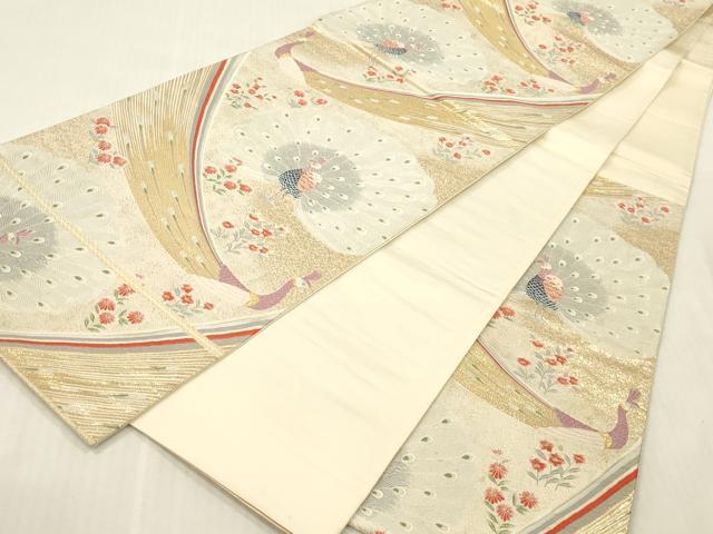 平和屋本店▼六通柄袋帯 唐織 華孔雀紋 九百錦24K純金箔 正絹 逸品 DABK2251op