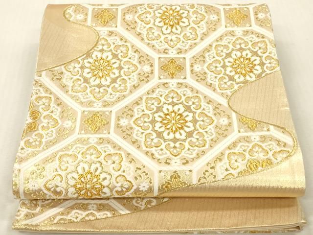 平和屋本店▼西陣 六通柄袋帯 正倉院蜀江花文 本金箔二重織 正絹 逸品 DABK2256op
