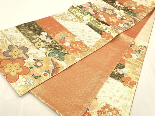 平和屋本店▼慶長佐賀錦 六通柄袋帯 花鳥文 純金箔二重織 正絹 逸品 DABK2259op