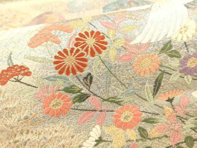 平和屋本店▼六通柄袋帯 唐織 飛鶴花松文 日本の美 九百織 本金二丁箔 正絹 逸品 DABK2266op