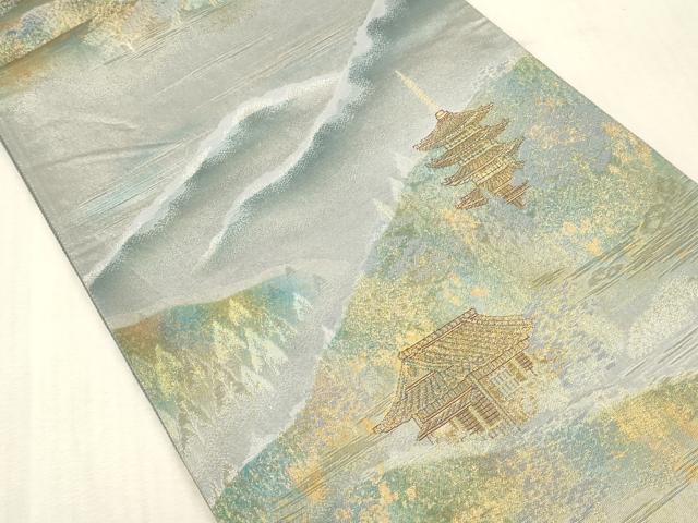 平和屋本店▼六通柄袋帯 明日香 小京都 本金箔入 正絹 逸品 DABK2274op