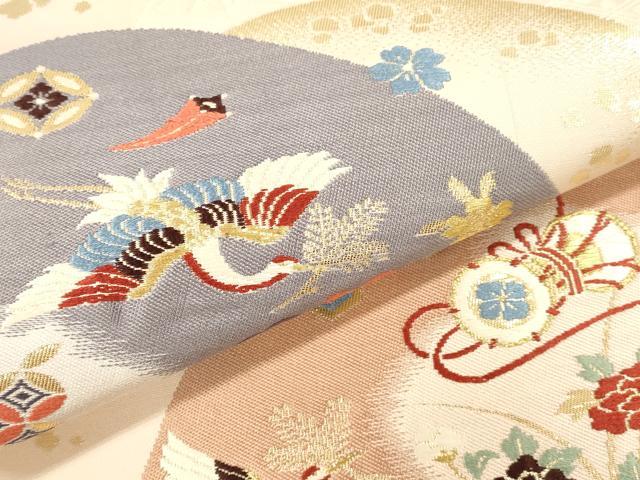 平和屋本店▼六通柄袋帯 唐織 狛寿錦 風景飛鶴花松文 純金二重箔 正絹 逸品 DABK2275op