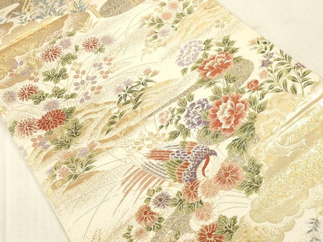 平和屋本店▼六通柄袋帯 唐織 尾長鳥花文 本金箔24K 正絹 逸品 DABK2277op