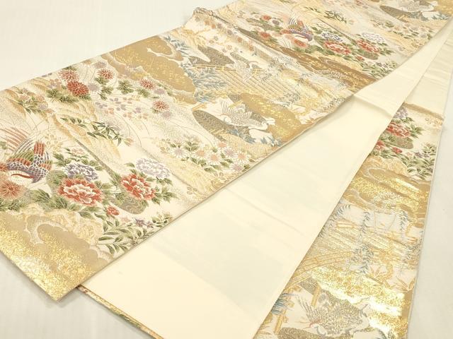 平和屋本店▼六通柄袋帯 唐織 尾長鳥花文 本金箔24K 正絹 逸品 DABK2277op