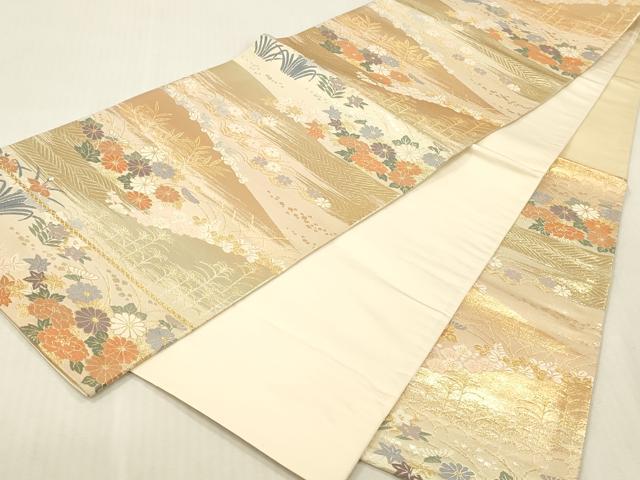 平和屋本店▼六通柄袋帯 唐織 風景花文 本金二重箔 正絹 逸品 DABK2278op