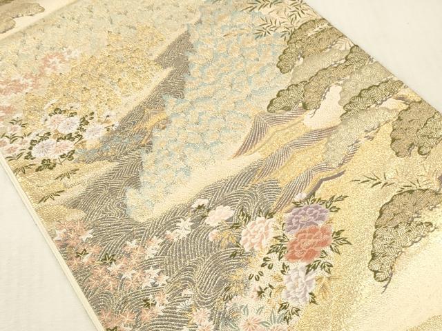 平和屋本店▼六通柄袋帯 唐織 風景花文 九百錦 本金弐重箔 正絹 逸品 DABK2280op