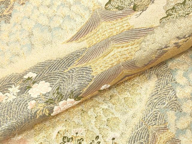平和屋本店▼六通柄袋帯 唐織 風景花文 九百錦 本金弐重箔 正絹 逸品 DABK2280op