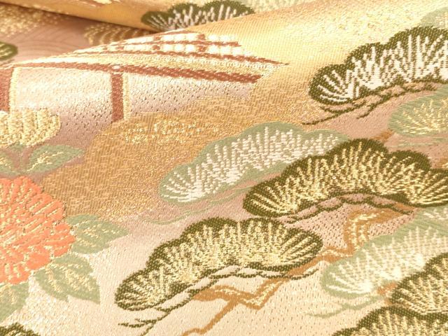 平和屋本店▼六通柄袋帯 唐織 風景花松文 本金箔 正絹 逸品 DABK2285op