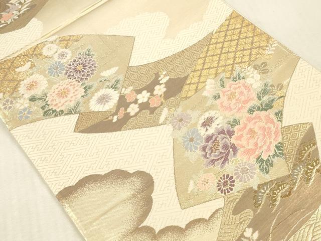 平和屋本店▼六通柄袋帯 唐織 雲取り花文 弐拾四金二重織 正絹 逸品 DABK2287op