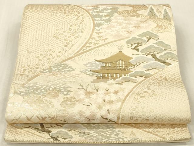 平和屋本店▼六通柄袋帯 風景文 純金二丁箔 正絹 逸品 DABK2289op