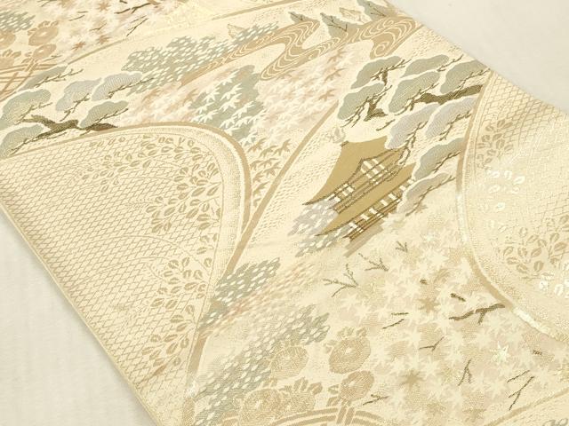 平和屋本店▼六通柄袋帯 風景文 純金二丁箔 正絹 逸品 DABK2289op