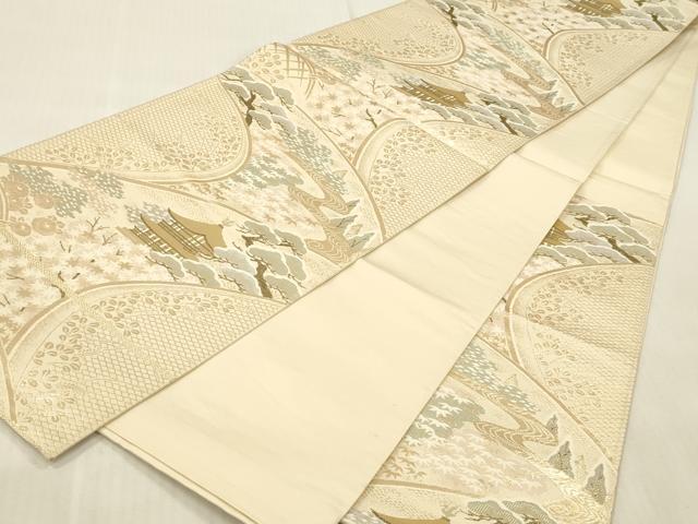 平和屋本店▼六通柄袋帯 風景文 純金二丁箔 正絹 逸品 DABK2289op