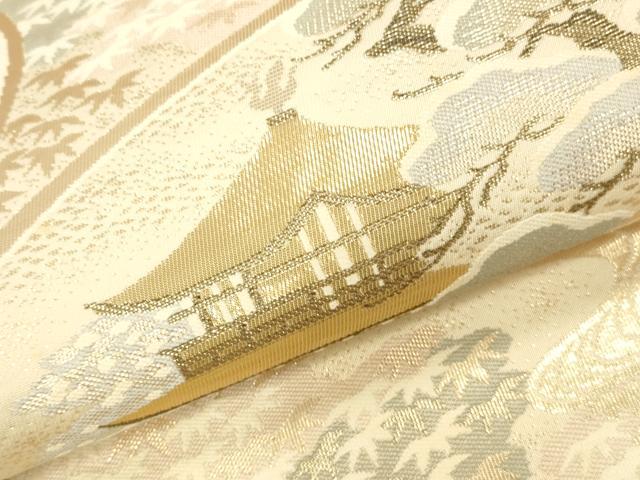 平和屋本店▼六通柄袋帯 風景文 純金二丁箔 正絹 逸品 DABK2289op