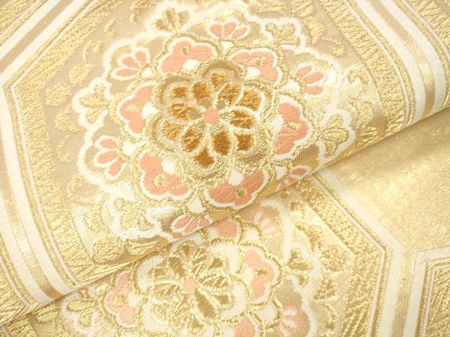 平和屋本店▼西陣 六通柄袋帯 唐織 正倉院亀甲花文 本金箔二重織 正絹 逸品 DABK2290op