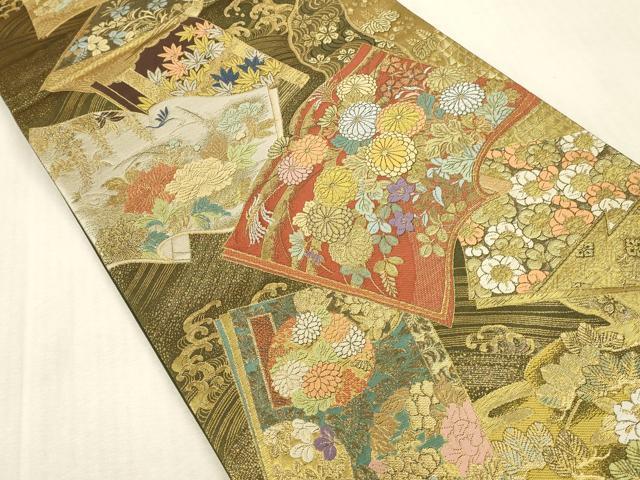 平和屋本店▼六通柄袋帯 唐織 花本流水波 本金箔 正絹 逸品 DABK2292op