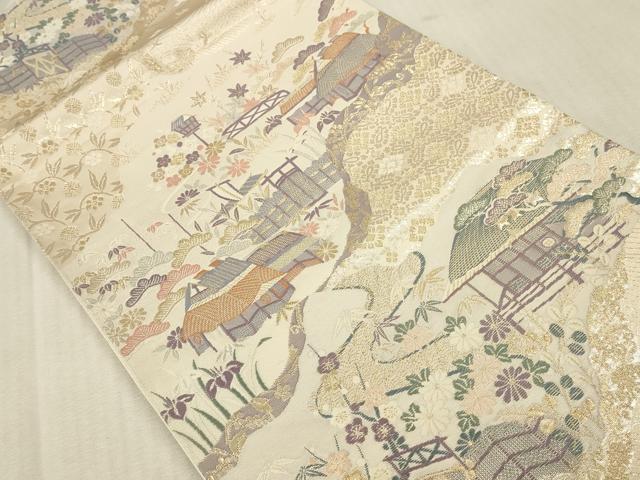 平和屋本店▼六通柄袋帯 唐織 九百錦 加賀有楽文 本金箔二重織 正絹 逸品 DABK2297op