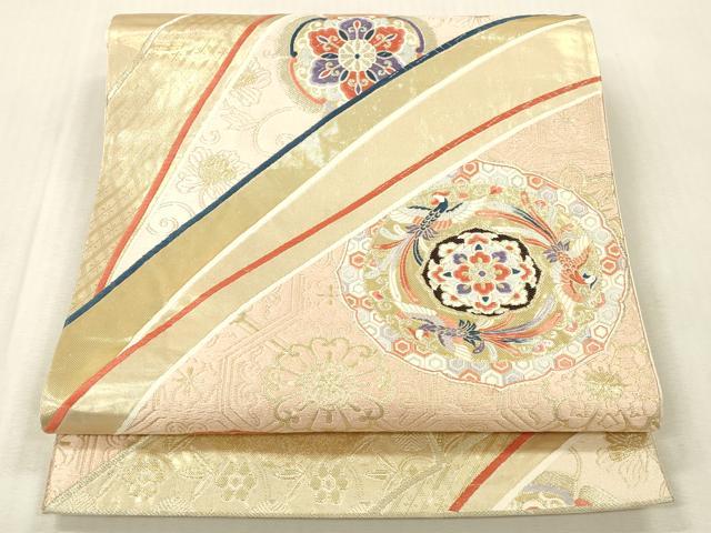 平和屋本店▼六通柄袋帯 唐織 正倉院向かい鳥花文 こうさい錦 純金箔24K 正絹 逸品 DABK2299op