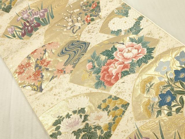平和屋本店▼六通柄袋帯 唐織 琳派扇面文 本金箔 正絹 逸品 DABK2300op