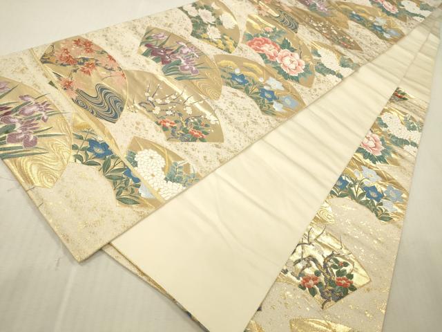 平和屋本店▼六通柄袋帯 唐織 琳派扇面文 本金箔 正絹 逸品 DABK2300op