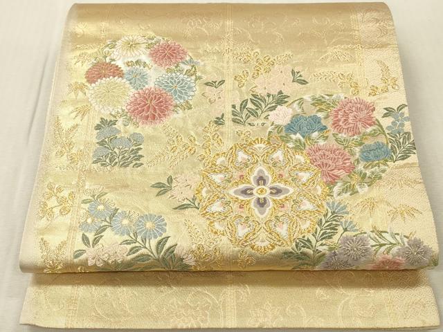 平和屋本店▼六通柄袋帯 唐織 正倉院花文 本金箔 正絹 逸品 DABK2304op